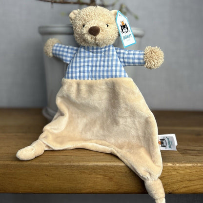 Jellycat Thomas Bear Soother Comforter Baby Soft Toy Beige Blue Gingham Plush