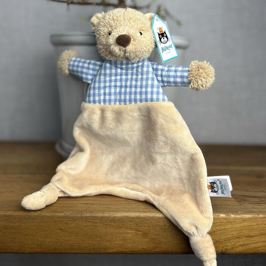 Jellycat Thomas Bear Soother Comforter Baby Soft Toy Beige Blue Gingham Plush