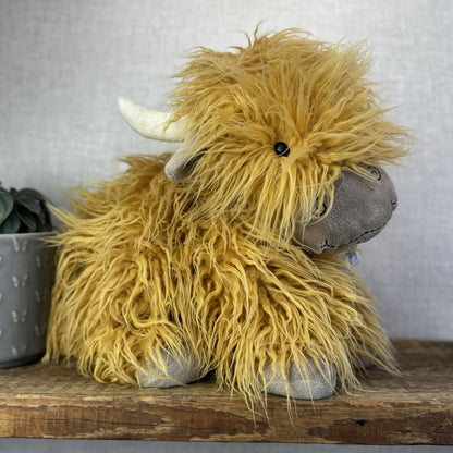 Jellycat Medium Truffles Cow - Fluffy Cow Cushion - Highland Cow 16”