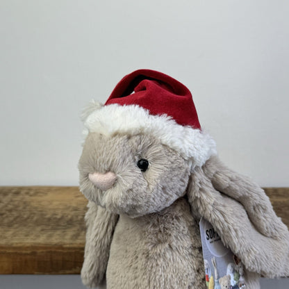 Jellycat Bashful Christmas Bunny - Beige Bashful Bunny With Christmas Hat 12"