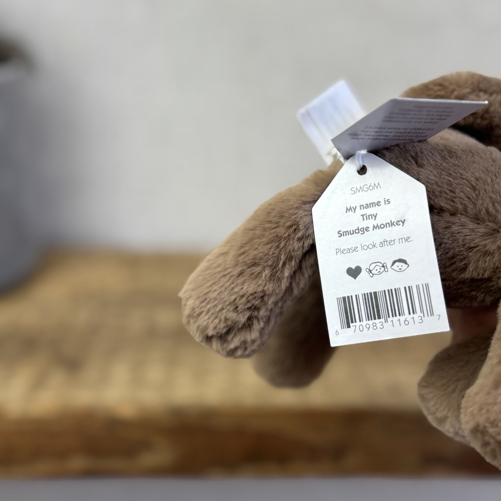Jellycat Tiny Smudge Monkey - Mini Laying Monkey Beanie Plush New With Tags 6"