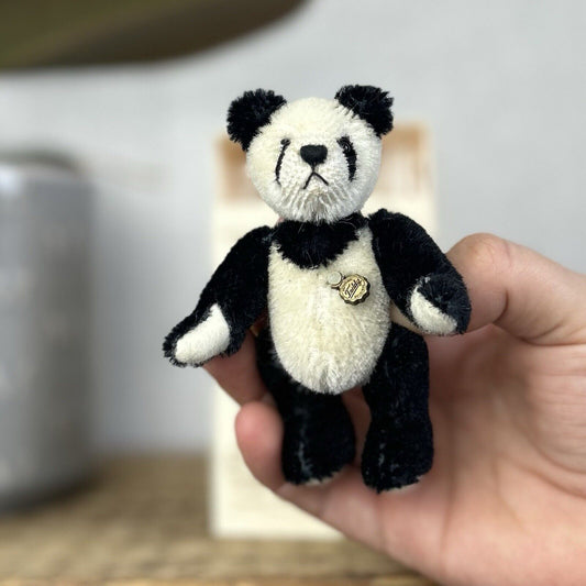 Teddy Hermann Miniature Panda - Tiny jointed Panda Bear Artist Bear With Box 9cm
