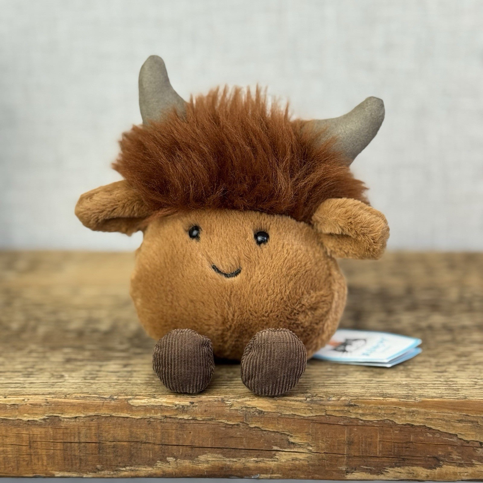 Jellycat Amuseabean Highland Cow  - Small Brown Beanie Cow Soft Toy Retired 5”