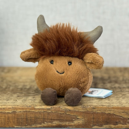 Jellycat Amuseabean Highland Cow  - Small Brown Beanie Cow Soft Toy Retired 5”