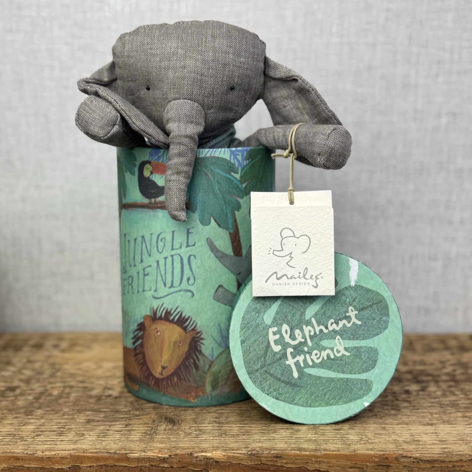 Maileg Jungle Friends Elephant Friend In Box - Retired Linene Elephant In Tube