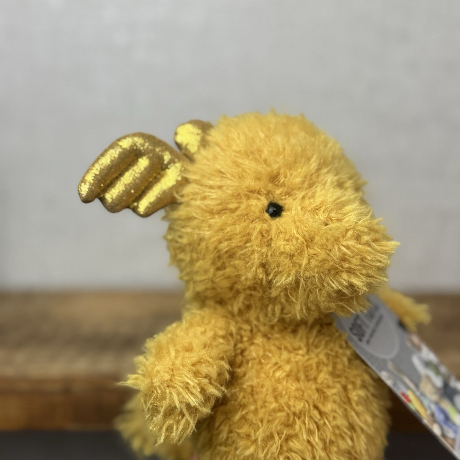 Jellycat Little Dragon - Fluffy Light Gold Dragon Beanie Plush Curly Hair 7”