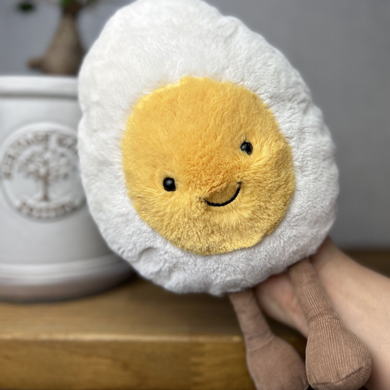 Jellycat Large Amuseable Happy Boiled Egg Soft Toy Comforter White Yellow Plush
