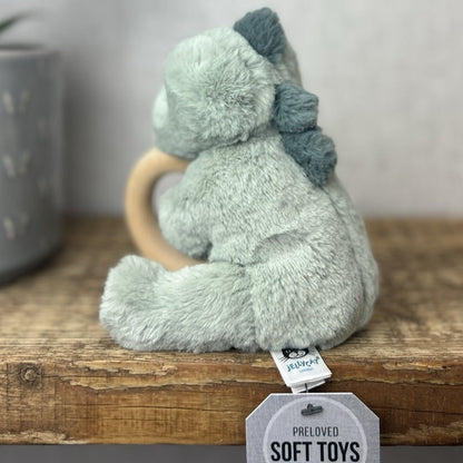 Jellycat Shooshu Dinosaur Wooden Teething Ring Rattle 6" Soft Toy Comforter