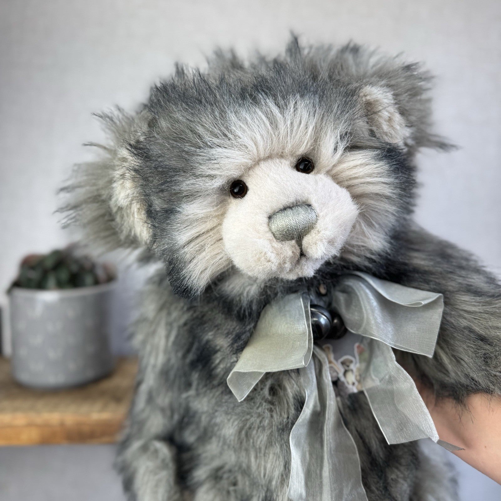 Charlie Bear Dorothy - Large Grey Heavy Charlie Bear Big Fluffy Bells Bow 21”