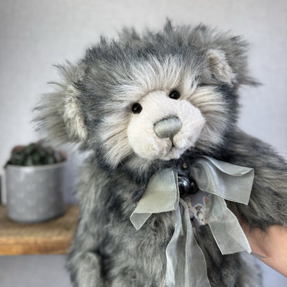 Charlie Bear Dorothy - Large Grey Heavy Charlie Bear Big Fluffy Bells Bow 21”