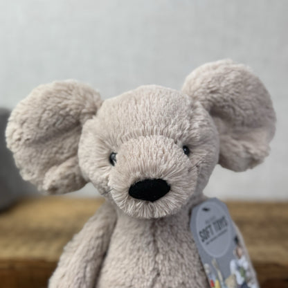 Jellycat Medium Bashful Mouse With Whiskers - Retired Grey Sitting Mouse 12"