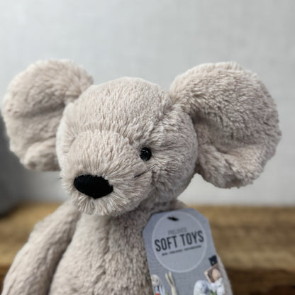 Jellycat Medium Bashful Mouse With Whiskers - Retired Grey Sitting Mouse 12"