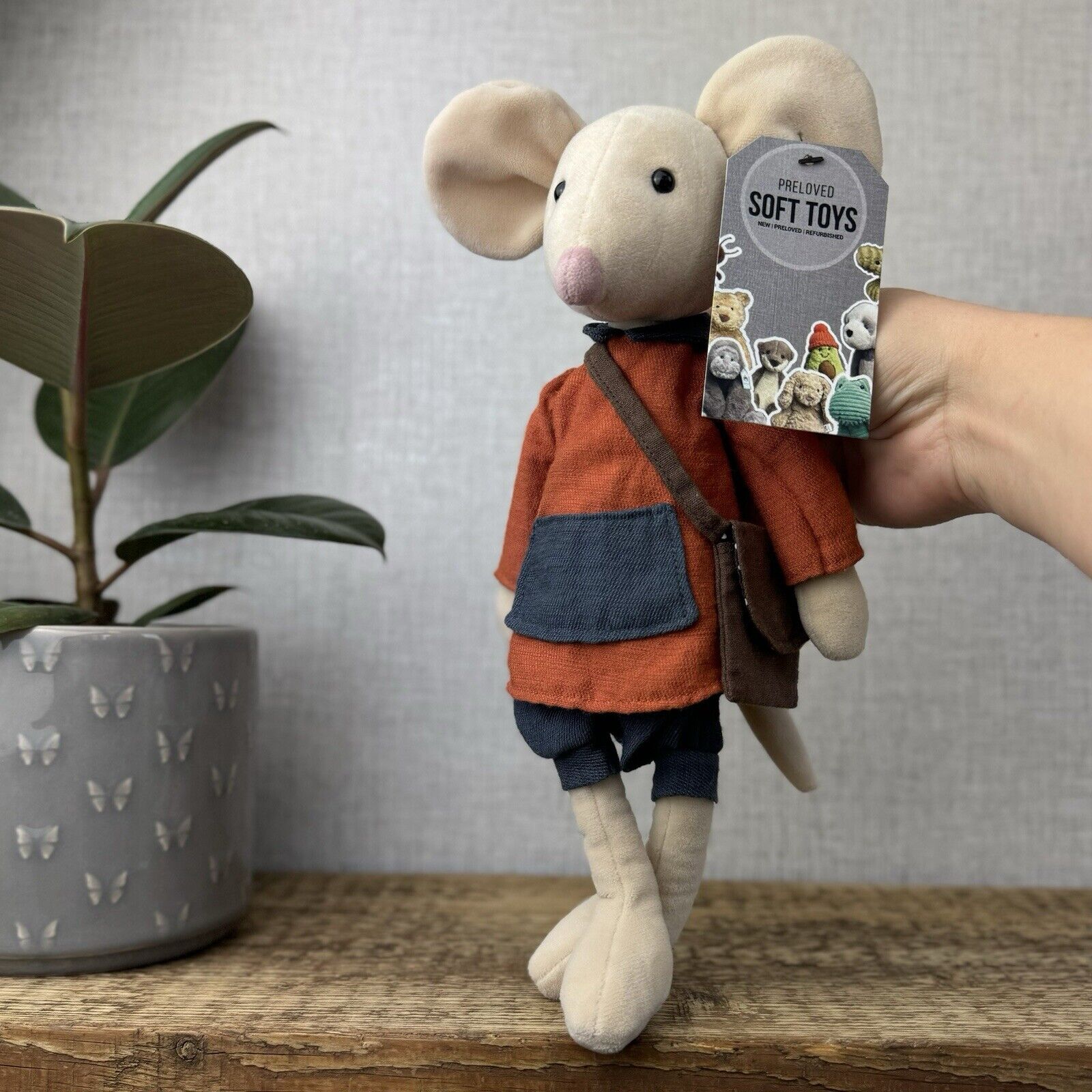 Jellycat Pedlar Mouse - Jellycat Mouse With Clothes & Bag Retired Rare 12"