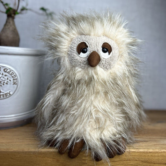 Jellycat Ania Owl - Light Beige Fluffy Owl Plush - Beanie Owl Large 10"