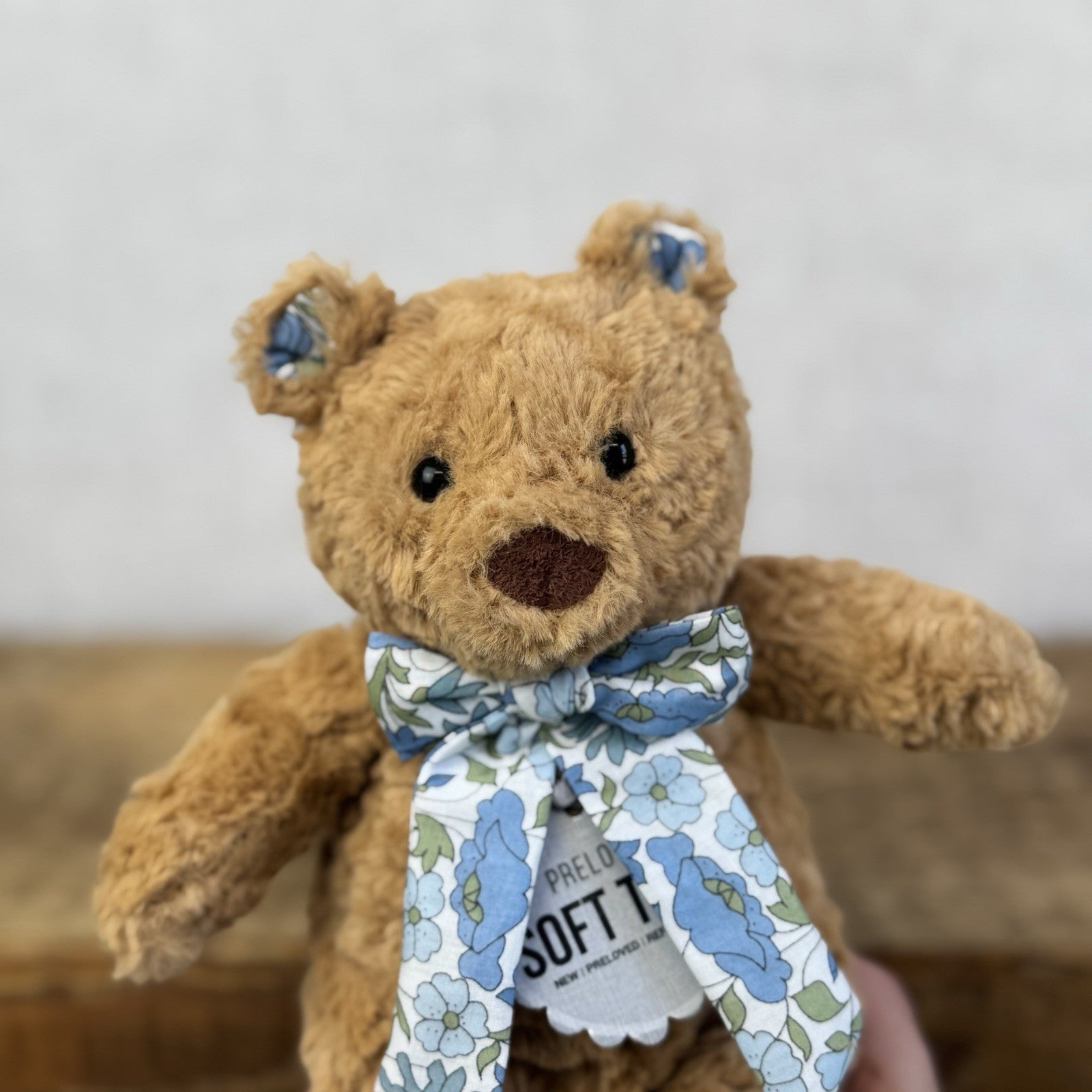 Custom/Bespoke Tiny Bartholemew Bear - Blue Flowers Made With Liberty Print 