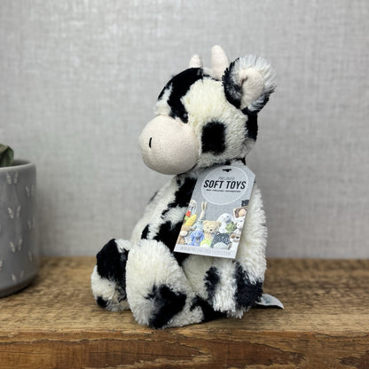 Jellycat Medium Bashful Cow Calf - Beanie Cow Spotty Black White Farm Plush 12"