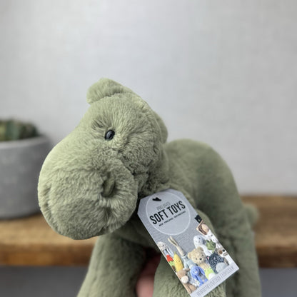Jellycat Medium Huggady Dinosaur- Floppy Green Dino Soft Toy Retired 10"