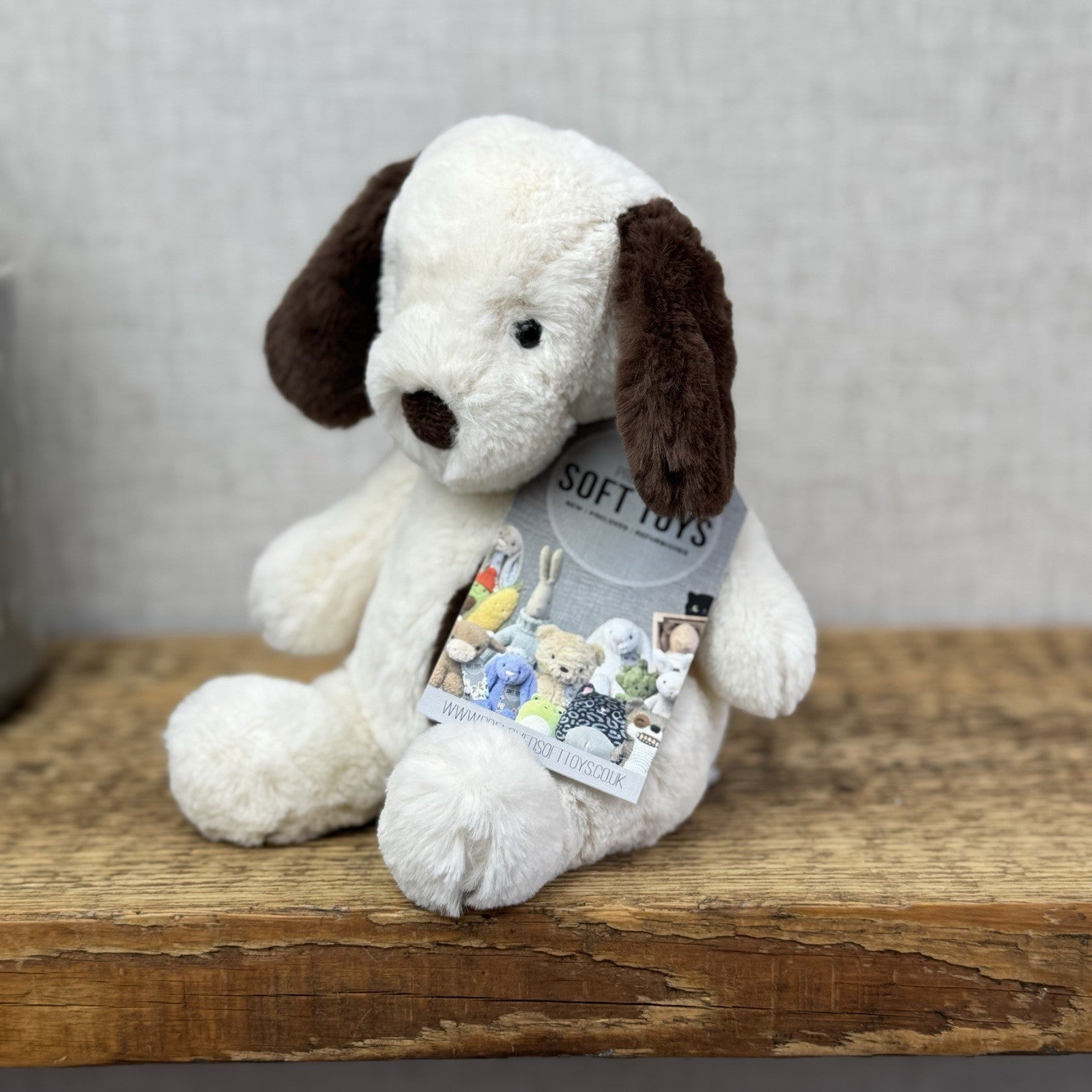 Jellycat Small Puffles Dog -Super Soft White & Brown Retired Puppy Beanie 8”