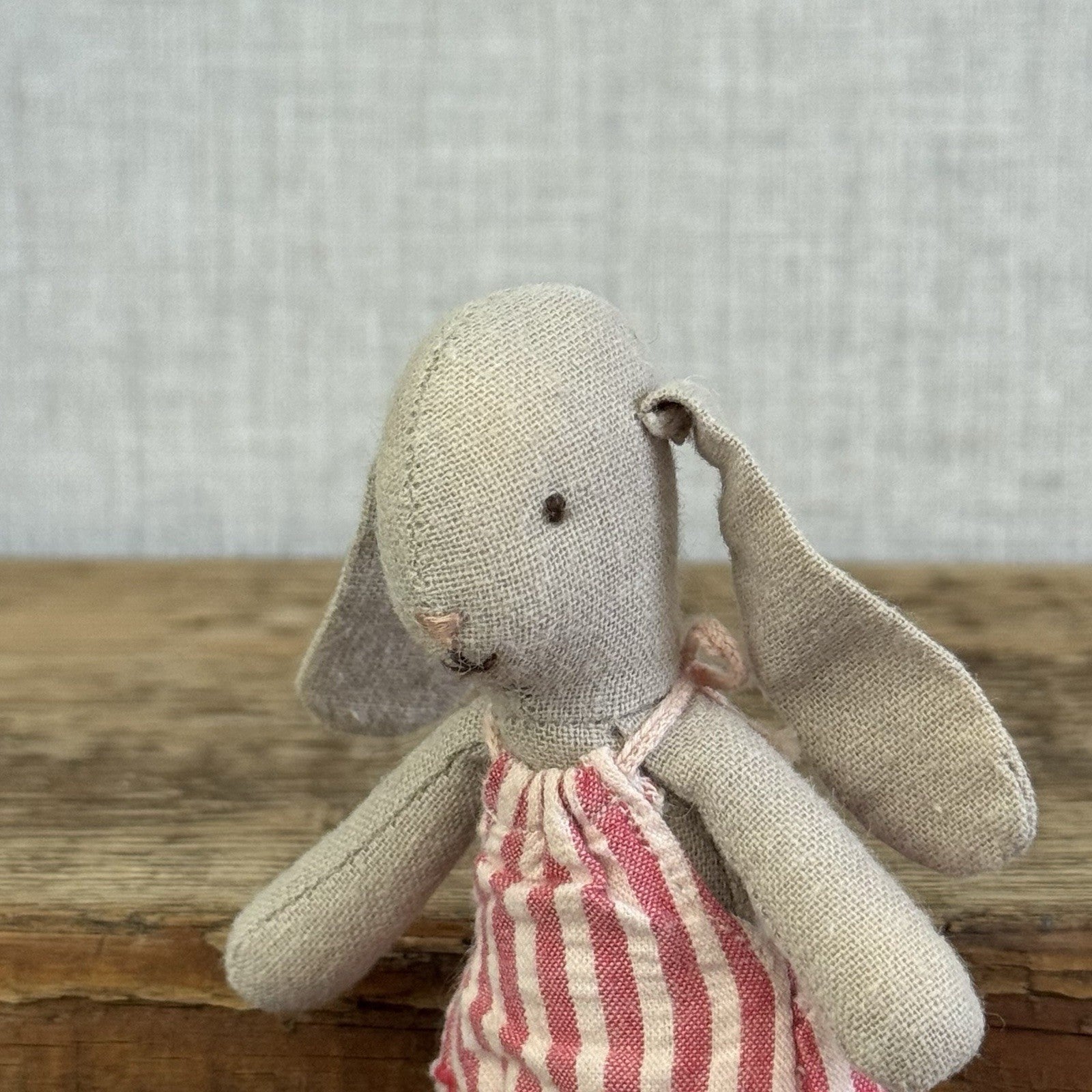 Maileg Micro Bunny Baby - Retired Baby Maileg Rabbit In Red Stripe Frilly Romper