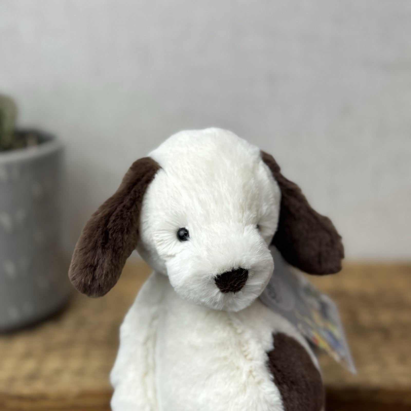 Jellycat Small Puffles Dog -Super Soft White & Brown Retired Puppy Beanie 8”