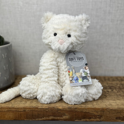 Jellycat Medium Fuddlewuddle Kitty - White Textured Sitting Cat Beanie Plush 8”