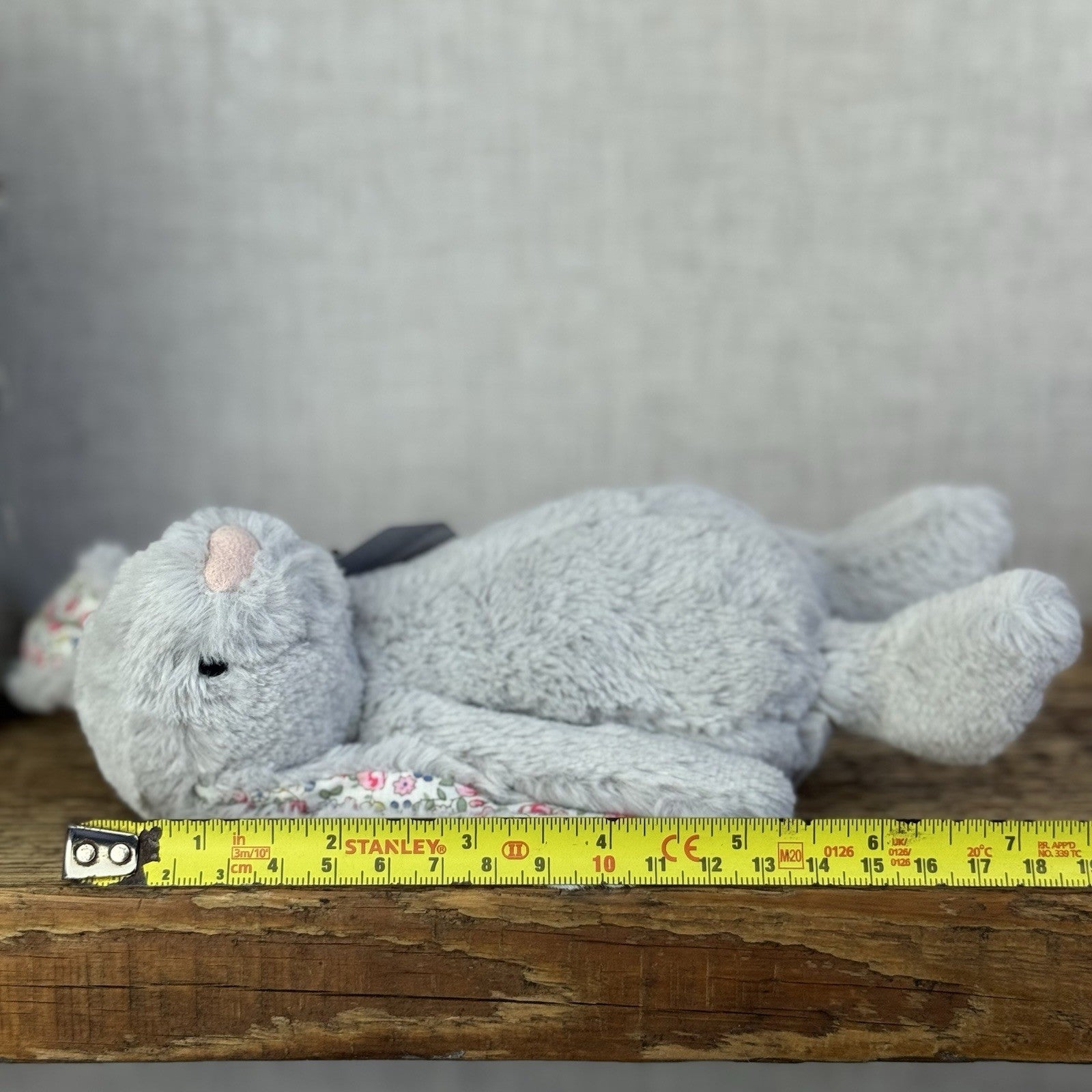 Jellycat Small Silver Blossom Bunny - Grey Bunny Blossom Ears White Tail 8”