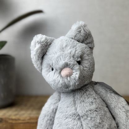 Jellycat Medium Bashful Grey Cat Kitten - All Grey Cat Beanie Plush Retired 12”