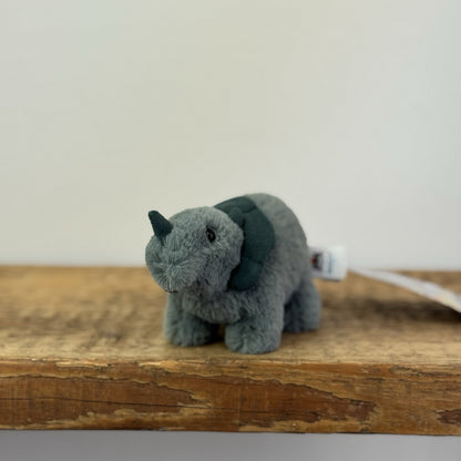 Jellycat Mini Fossily Triceratops - Tiny Dinosaur Beanie Plush Mini Dino 6"