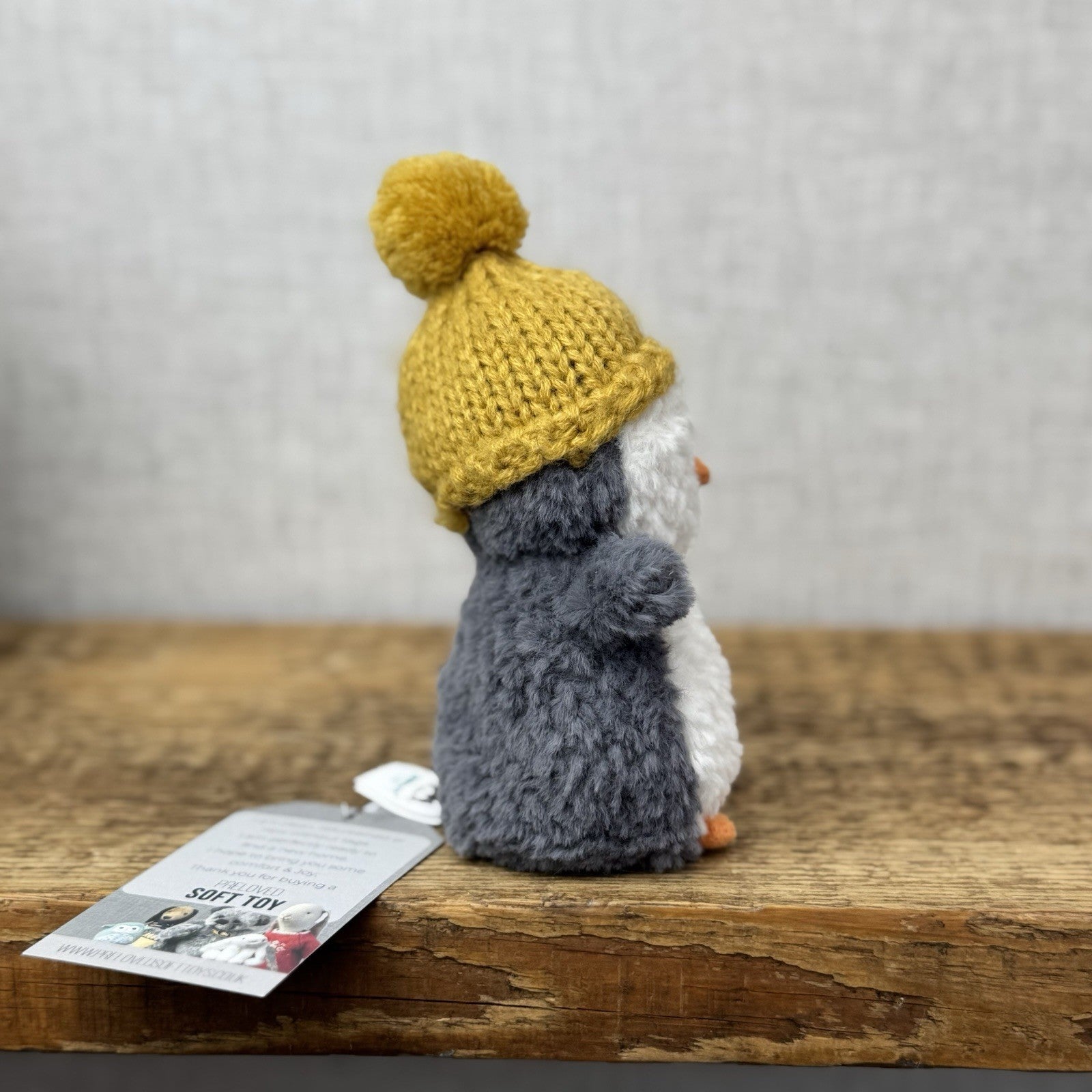 Jellycat Wee Penguin In Ochre Bobble Hat - Mini Penguin Plush Winter Toy 6”