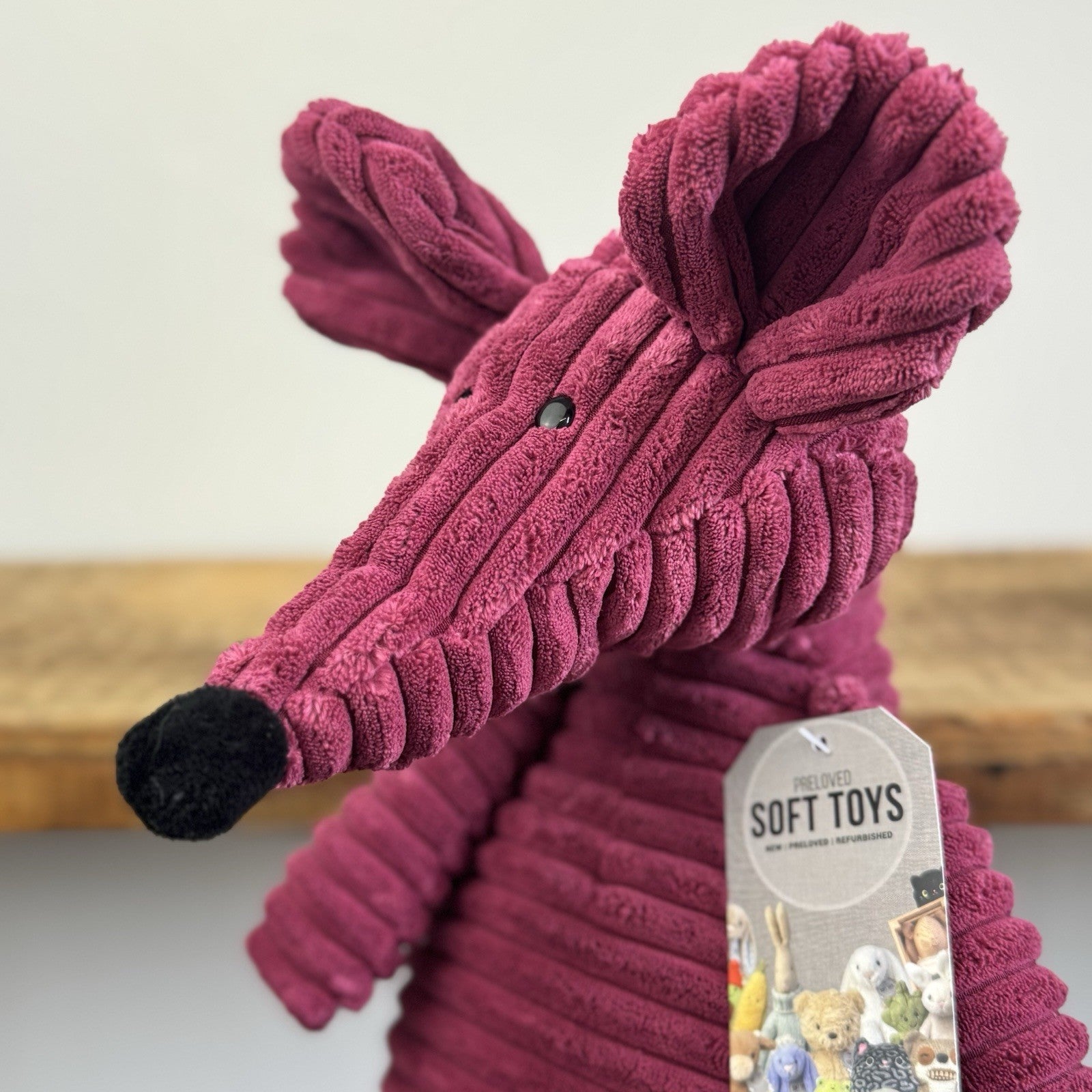 Jellycat Medium Cordy Roy Mouse - Burgundy Cord Mouse Soft Toy 16"