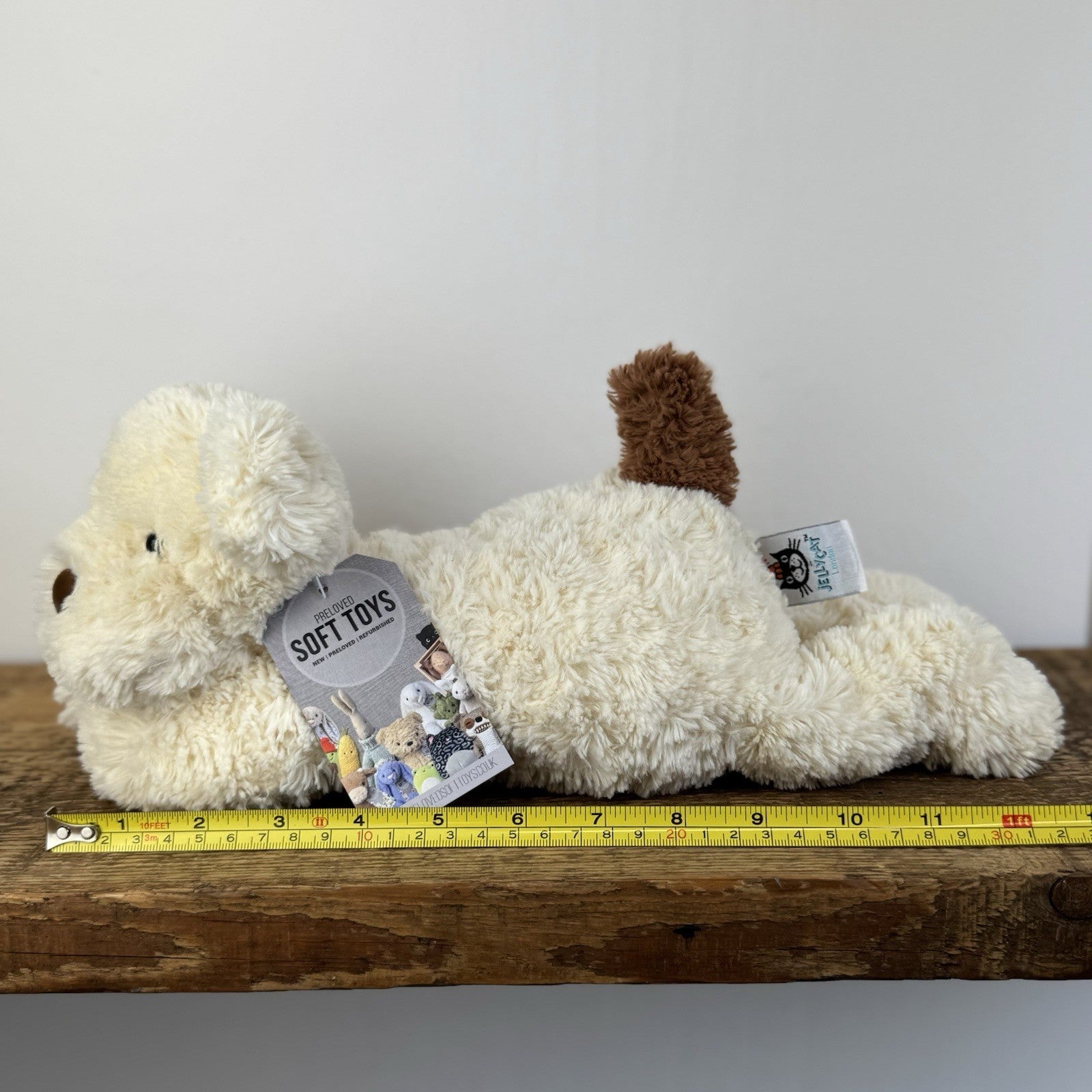 Jellycat Tumblie Biscuit Puppy Dog - Beige/Tan Patch Dog Laying Plush 14"