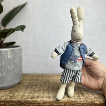 Maileg Mini Rabbit Boy With Clothing - Retired Rabbit Boy Collectible - Star Top