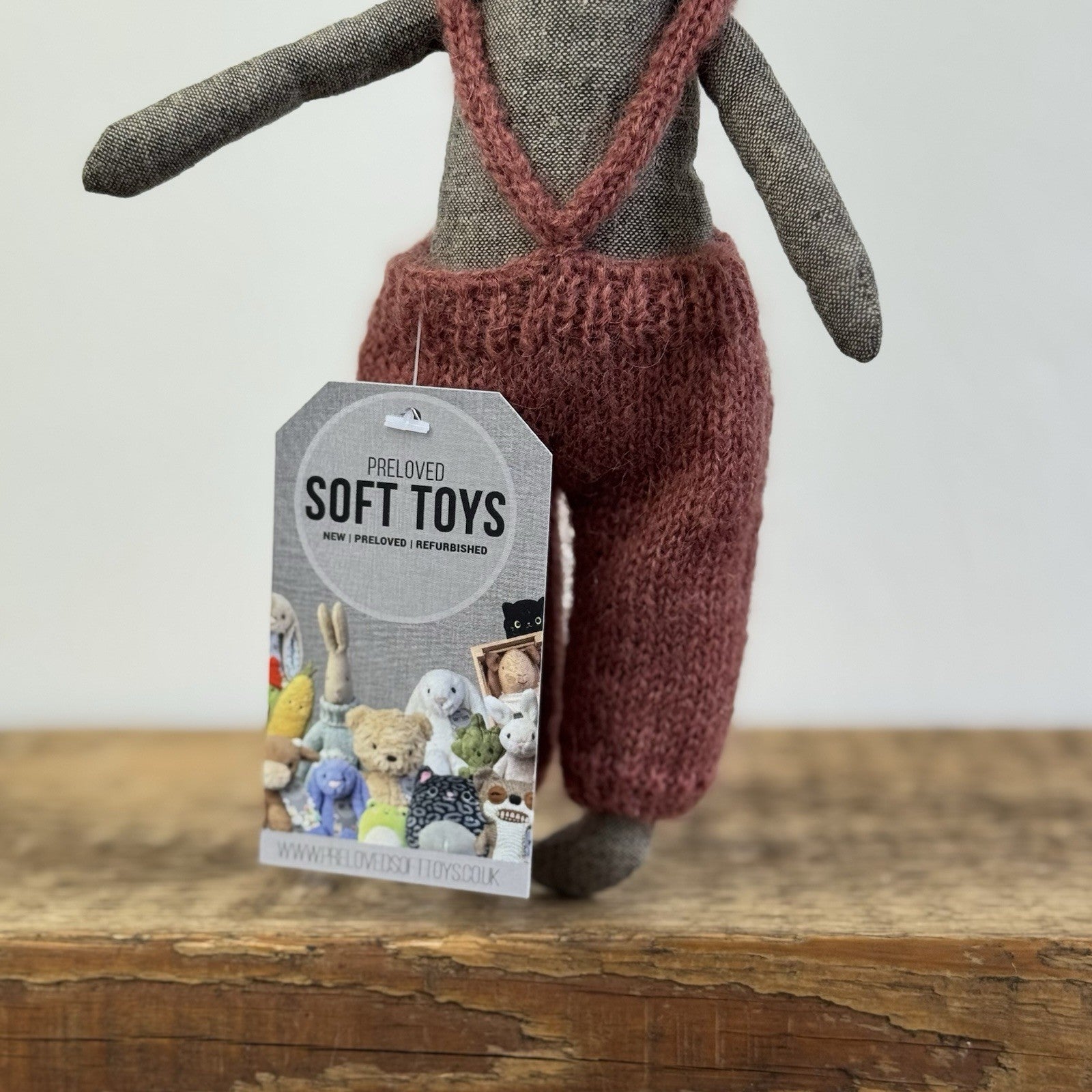 Maileg Chaton Kitten Grey - Grey Linen Cat Rouge Crochet Dungarees NWOT
