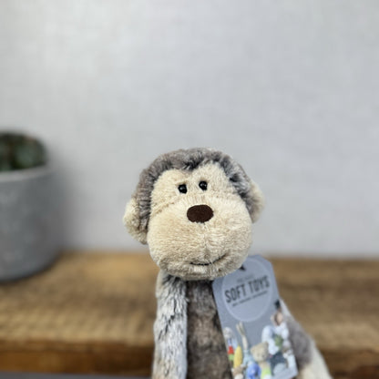 Jellycat Small Mattie Monkey - Woodland Grey/Brown Mix Monkey Beanie Plush 11"