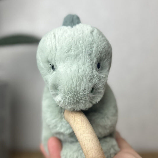 Jellycat Shooshu Dinosaur Wooden Teething Ring Rattle 6" Soft Toy Comforter