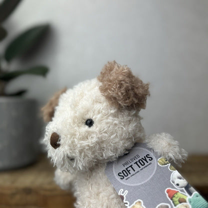 Jellycat Little Pup - Beige & Tan Small Curly Fur Puppy Beanie Toy Plush Dog 7"