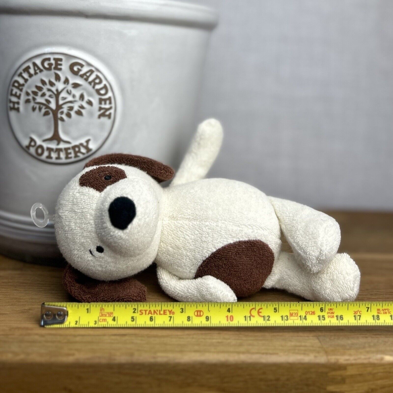 Jellycat Rumpus Puppy Dog Rattle Comforter Soft Brown Cream Plush Beanie - NEW