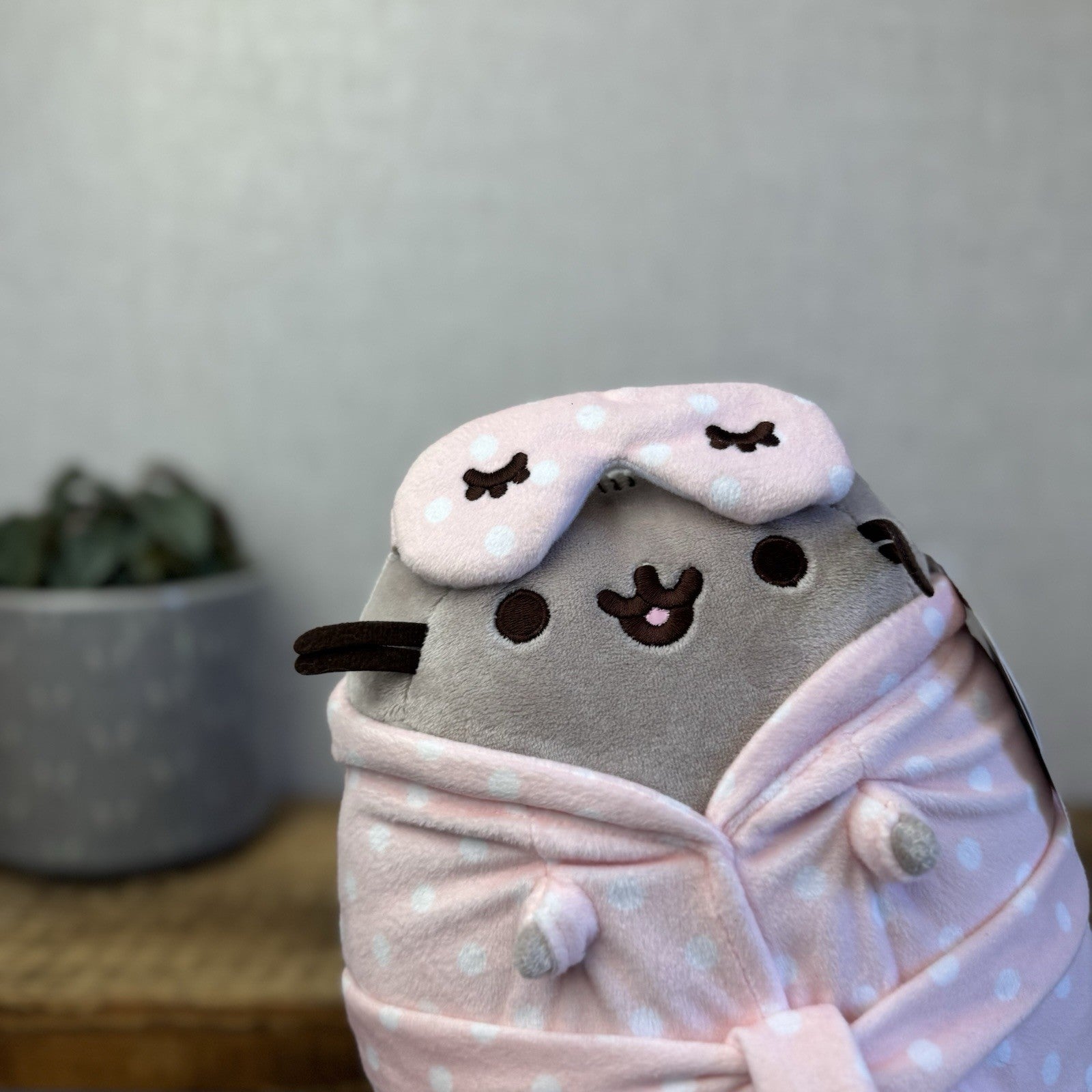 Gund Pusheen Cat - Sleepover Cat PJ Pink Spotty Dressing Gown With Tags 10"