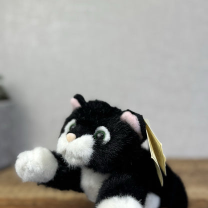 Russ Buttons The Cat Beanie - Black Cat White Paws - Vintage Kitty Plush 9"