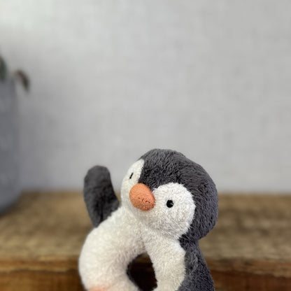 Jellycat Pippet Penguin Rattle Ring - Retired Baby Rattle Plush Toy 5"