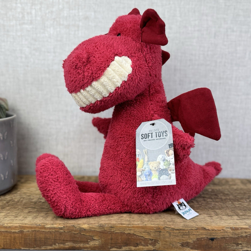 Jellycat Medium Toothy Dragon- Large Red Winged Dragon Smiling Rare Retired 16”
