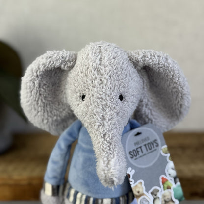 Jellycat Lingley Elephant - Texture Grey Elephant Blue Jumper Retired Beanie 11”