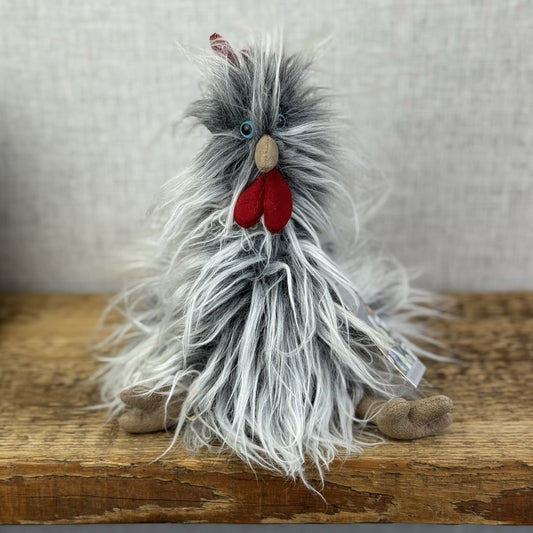 Jellycat Roger Rooster - Grey Hairy Rooster Soft Toy Small Rare/Retired 8"