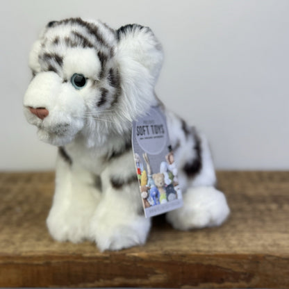 Living Nature White Tiger Soft Toy - Small White/Grey Wild Cat Beanie Plush