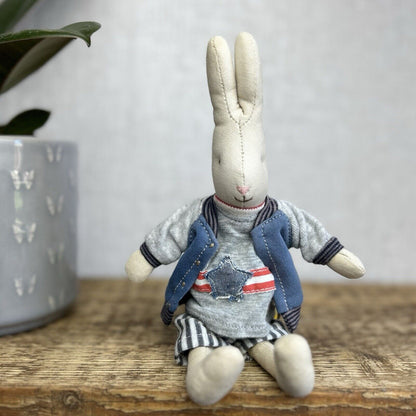 Maileg Mini Rabbit Boy With Clothing - Retired Rabbit Boy Collectible - Star Top