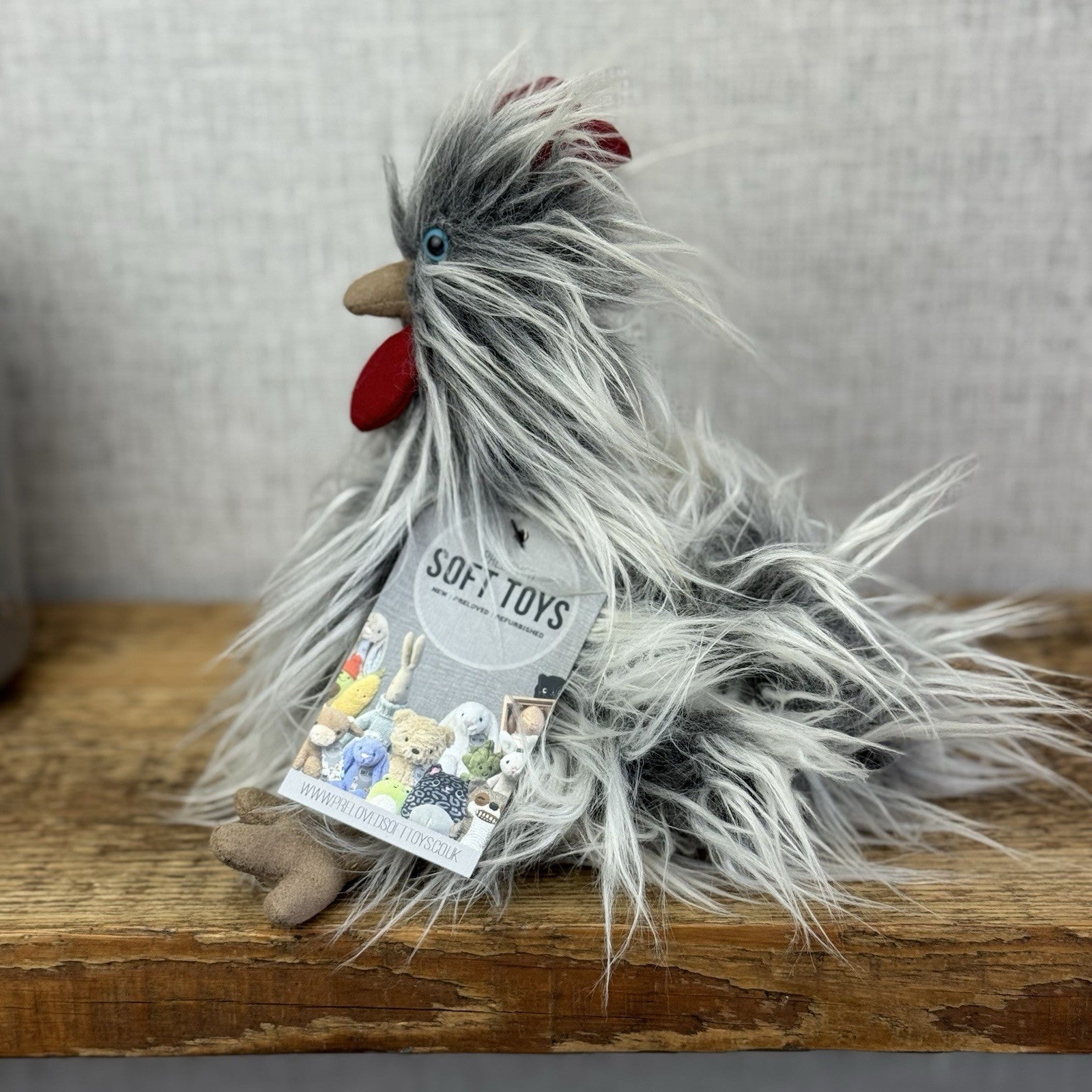 Jellycat Roger Rooster - Grey Hairy Rooster Soft Toy Small Rare/Retired 8"