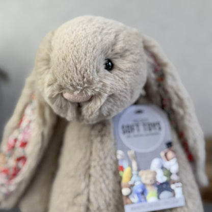 Jellycat Medium Bashful Beige Posy Blossom Bunny - Beige Bunny Floral Ears 12”