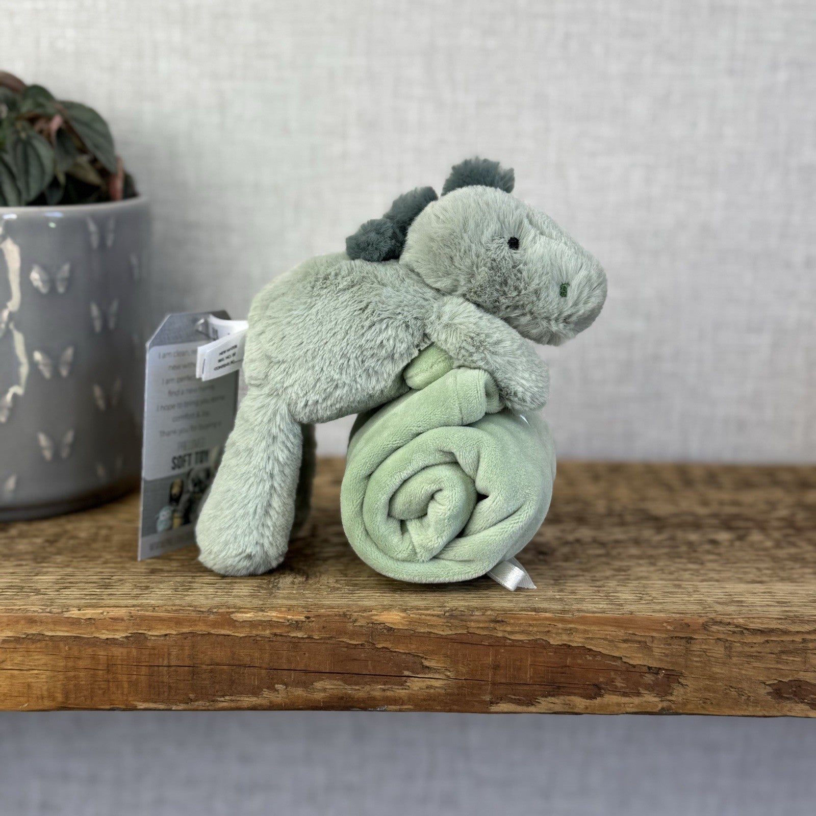 Jellycat Green Shooshu Dinosaur - Dino Comforter Soother - Super Soft Blanket