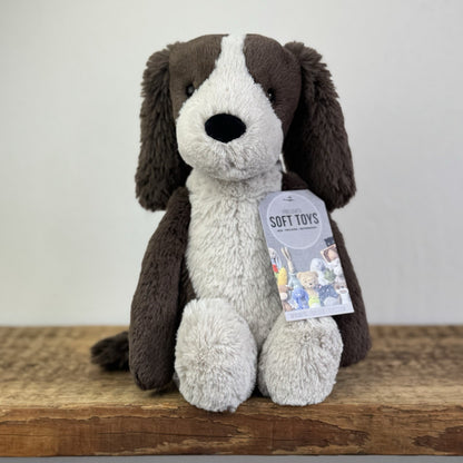 Jellycat Medium Fudge Puppy - Brown/Cream Soft Toy Dog Spaniel Beanie Pup 12" 