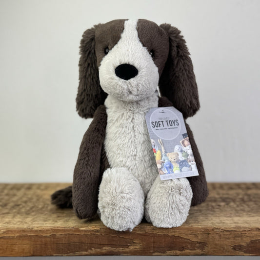 Jellycat Medium Fudge Puppy - Brown/Cream Soft Toy Dog Spaniel Beanie Pup 12" 